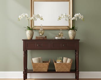 Modern Coastal Console Table, Narrow Wood Entryway Table, Paneled Drawer Sofa Table, Hallway Storage Table