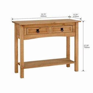 Unfinished Solid Pine Console Table, Farmhouse Entryway Sofa Table with Drawers and Shelf 32.7 Inches