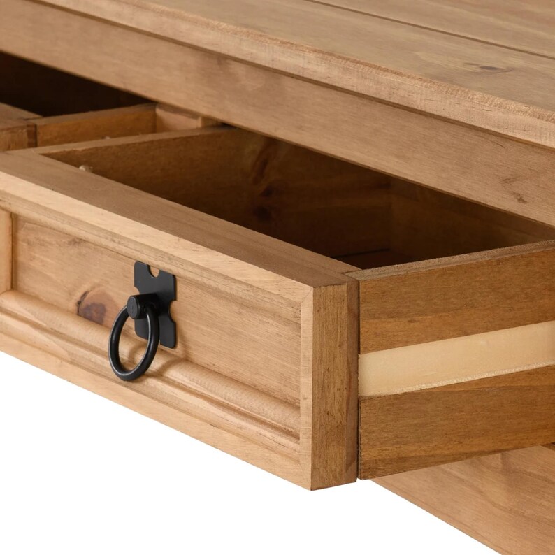 Unfinished Solid Pine Console Table, Farmhouse Entryway Sofa Table with Drawers and Shelf image 11