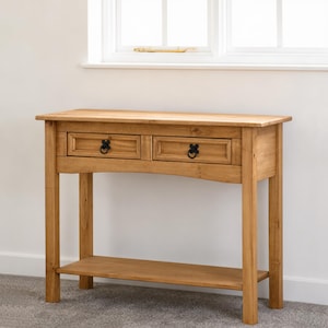 Unfinished Solid Pine Console Table, Farmhouse Entryway Sofa Table with Drawers and Shelf