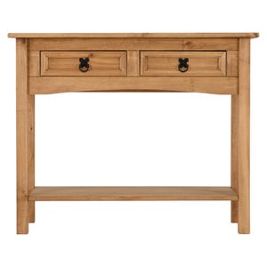 Unfinished Solid Pine Console Table, Farmhouse Entryway Sofa Table with Drawers and Shelf image 4