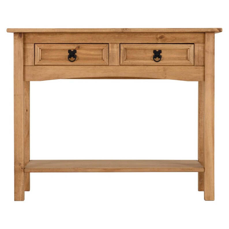 Unfinished Solid Pine Console Table, Farmhouse Entryway Sofa Table with Drawers and Shelf image 4
