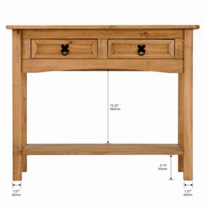 Unfinished Solid Pine Console Table, Farmhouse Entryway Sofa Table with Drawers and Shelf image 10