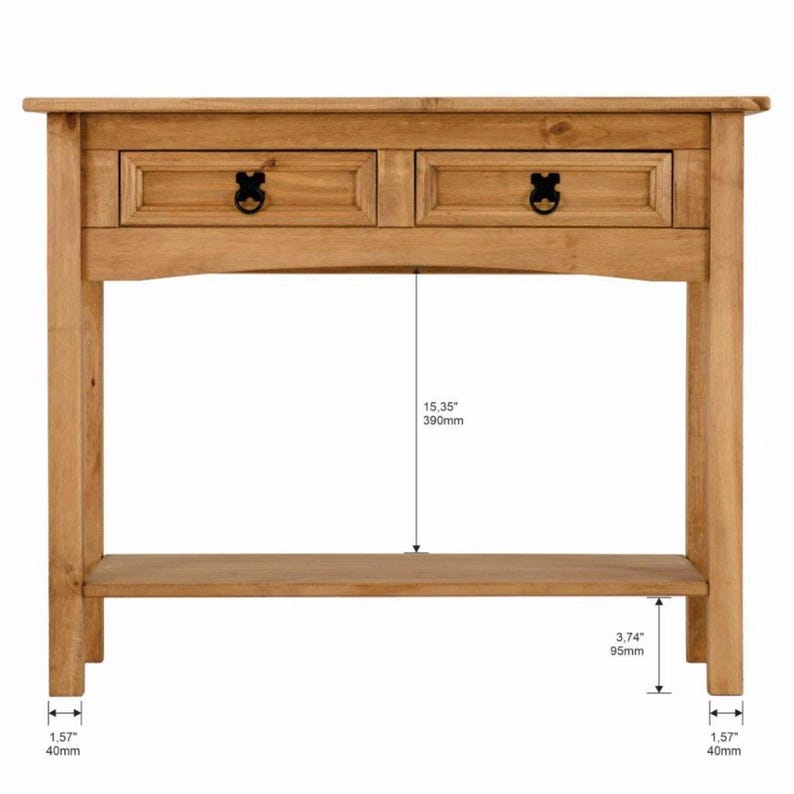 Unfinished Solid Pine Console Table, Farmhouse Entryway Sofa Table with Drawers and Shelf image 10