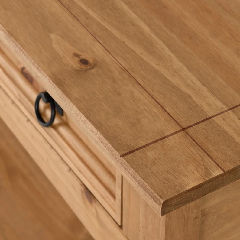 Unfinished Solid Pine Console Table, Farmhouse Entryway Sofa Table with Drawers and Shelf image 12