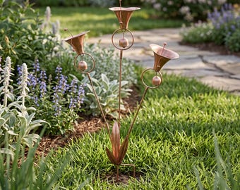 Antique Bronze Flower Wind Chime Garden Stake, Rustic Iron Bell Yard Ornament, Metal Floral Garden Decor, Outdoor Lawn & Flower Bed