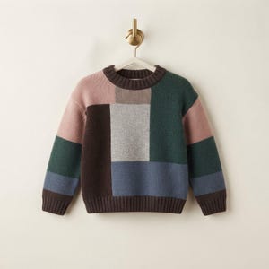 Color Block Sweater Knitting Pattern, Patchwork Pullover PDF, Geometric Knit Jumper, Crew Neck Knitwear, Digital Pattern