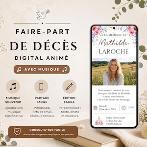 Animated Digital Funeral Announcement with Music, Customizable Canva Template — Dove Floral