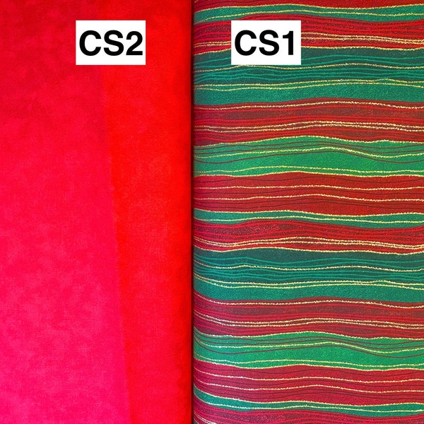 Fabric BTY  "Christmas Stripes Set"  Just a touch of shine! Buy one or save on the Set! Two Greens, two Reds & one Gold for spark.