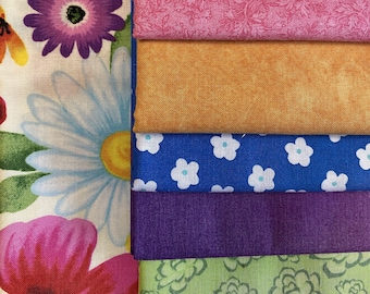 Rainbow Flowers Fat Quarter Bundle: Cotton Fabric 2 sets of 6