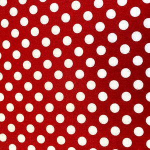 Fabric by the yard, “Red Mixology” by Camelot Designs - Premium Cotton Available in Half yard cuts & multiple Yards. Deep Red, White Dots