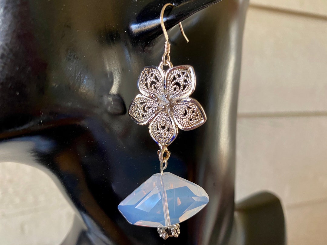 Sterling Silver French Hook Earrings moonstone Silverlight W/aurora