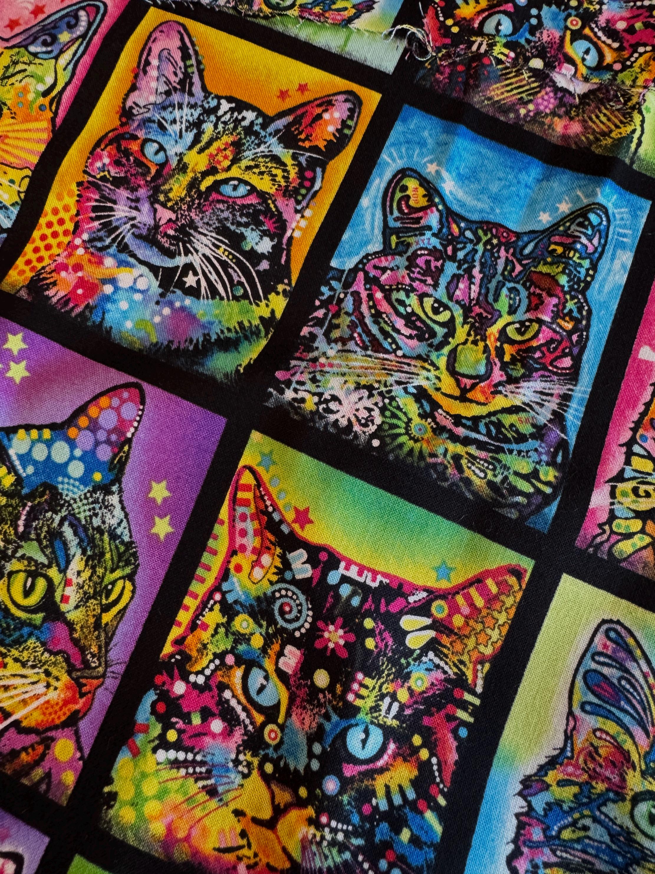 End of Bolt Fabric Sale. 3 yards for 18.00. Or 1 yard for 6.00 "Colorful Cats" Every color under the rainbow! Very cute fabric