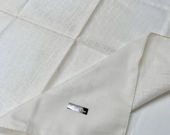 Vintage Christian Dior White Trotter Monogram Jacquard Cotton Handkerchief Pocket Square Scarf Bandana 19”