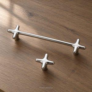 Uchwyty i gałki do szafek w kształcie gwiazdy chromowanej, uchwyty do szuflad 128 mm, srebrne okucia Star Four-Ray do szafek kuchennych, komód i drzwi do szaf