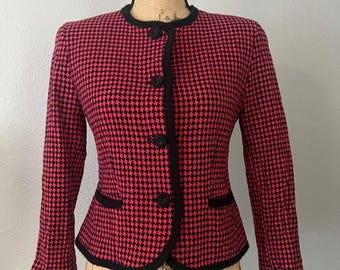 Blazer vintage Pendleton para mujer, talla 8P, rosa y negro, excelente estado, fabricado en EE. UU., lana con estampado de pata de gallo.