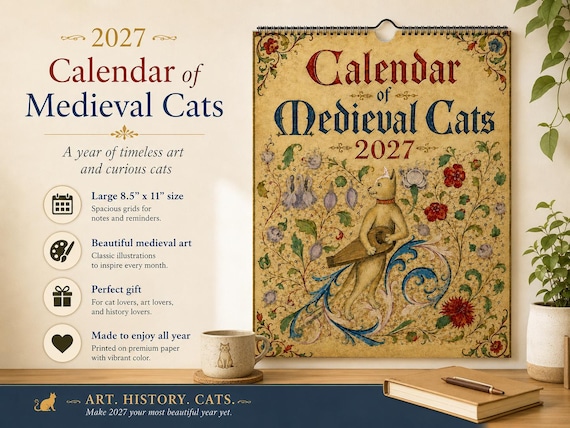 Medieval Cats Calendar 2027 – Weird & Whimsical Illuminated Manuscript Art Calendar