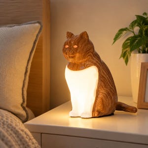Cat Night Light, Cute LED Cat Table Lamp, Cozy Bedside Kitty Light, Animal Desk Lamp, Cat Room Decor, Gift for Cat Lovers