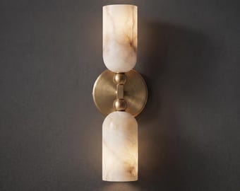 Alabaster Wall Sconce, Double Light Wall Sconce, Brass Bathroom Sconce, Modern Luxury Wall Light, Bedroom Bedside Lighting, Marble Sconce