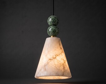 Green Stone Alabaster Pendant Light, Handmade Marble Hanging Lamp, Natural Stone Ceiling Light, Modern Organic Kitchen Island Lighting