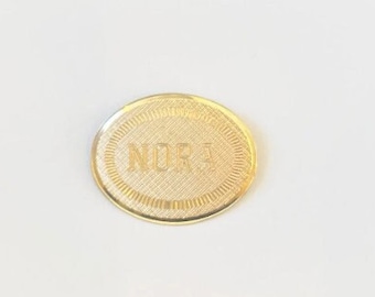 Vintage 1970s sólido 14K oro amarillo nombre ovalado broche NORA diseño grabado