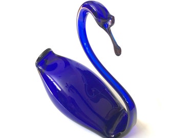 Vintage Large Cobalt Blue Glass Swan, Decorative Blue Glass