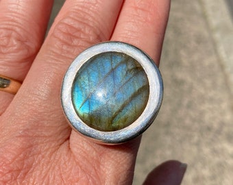 Anello vintage in labradorite sterling 925, misura USA 8,5