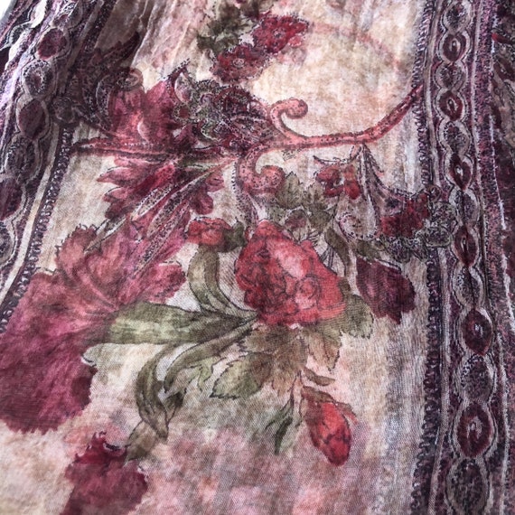 Vintage Red Rose Floral & Paisley Print Sheer Sca… - image 4