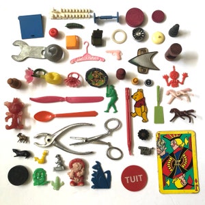 Vintage Lot of 50 Toys & Charms Lot, Junk Drawer Lot, Assemblage Craft Lot