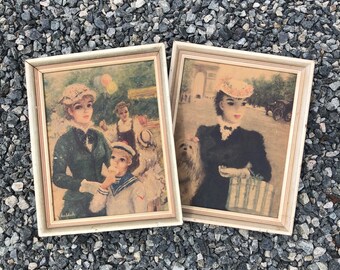 Your Choice!  Vintage  Framed Huldah Cherry Jeffe Lithographs, Woman with Dog or Woman with Boy