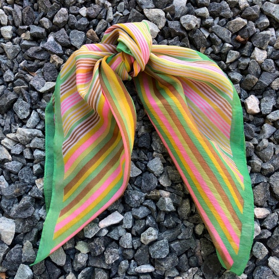 Vintage 1960s Pink Yellow & Green Pastel Striped … - image 5