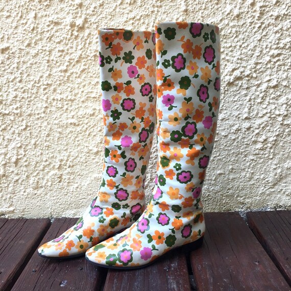 Vintage 1960s Go Go Boots GoGo Boots Flower Power