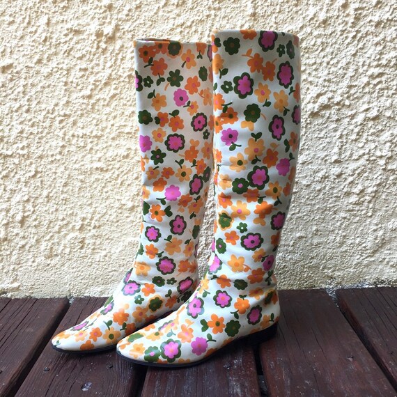 Vintage 1960s Go Go Boots GoGo Boots Flower Power Mod… - Gem