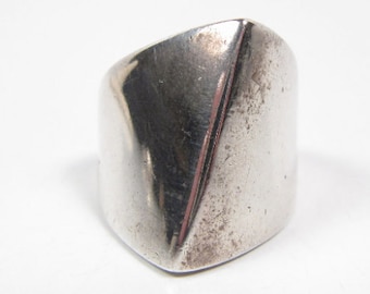 Abstract punt geometrisch edgy sterlingzilveren ring maat 7,5 vintage