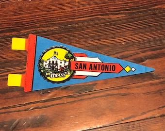 Vintage 1970s Mini Felt San Antonio Pennant Texas State Pennant Flag Wall Flag Art