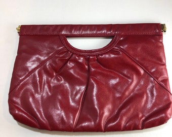 Vintage 1980s Red Faux Leather Clutch with Handle Bag Bazaar Large Clutch Handbag Vegan Leather Bag