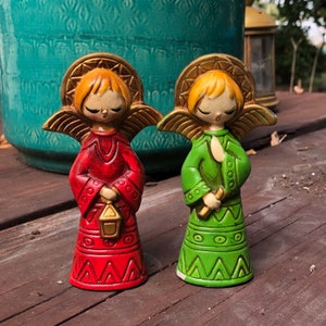 Vintage 1960s HOMCO Boy & Girl Christmas Red and GreenAngels for Mantel