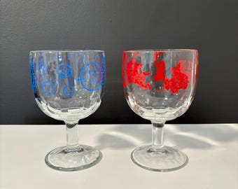 Your Choice!  Vintage Smiley Face or Circus Themed Large Goblet, Pedestal Glass