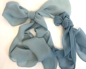 Your Choice!  Vintage Light Blue or Gray Blue, Sheer Rectangular Scarf, Pointed Rounded Ends