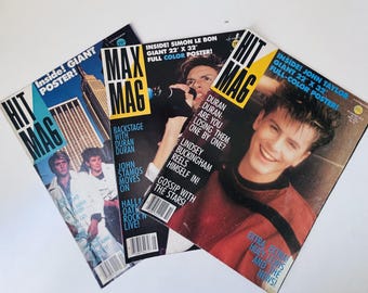 Lot of Three Vintage 1980s 'Hit Mag' Duran Duran Magazines with Large Posters