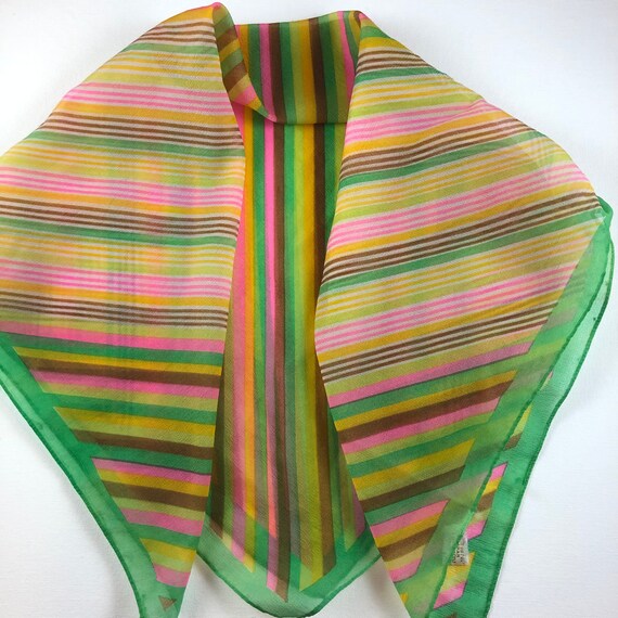 Vintage 1960s Pink Yellow & Green Pastel Striped … - image 2