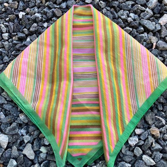 Vintage 1960s Pink Yellow & Green Pastel Striped … - image 3