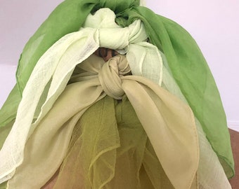Lot of Four Vintage Mint Green, Chartreuse Scarves, Nylon, Silk