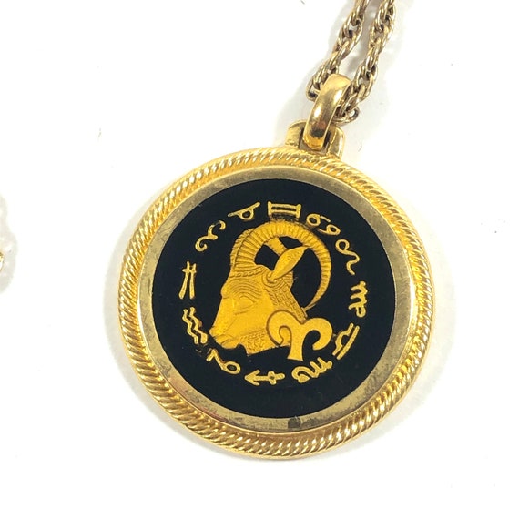 Vintage Aries Zodiac Sign Medallion Necklace - image 3