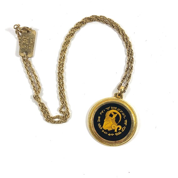 Vintage Aries Zodiac Sign Medallion Necklace - image 2