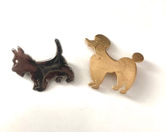 Your Choice!  Vintage Gold Tone Poodle Brooch or Silver Tone Scottie Dog, Terrier Brooch