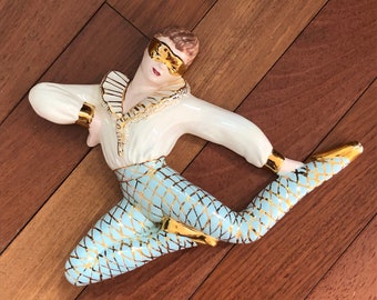 Vintage Mid Century Gold, Cream & Turquoise Masked Male Ballet Dancer, Wall Art