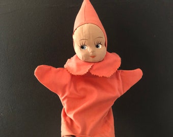 Handgemachte Handpuppe aus den 50er Jahren mit bemaltem Gesicht