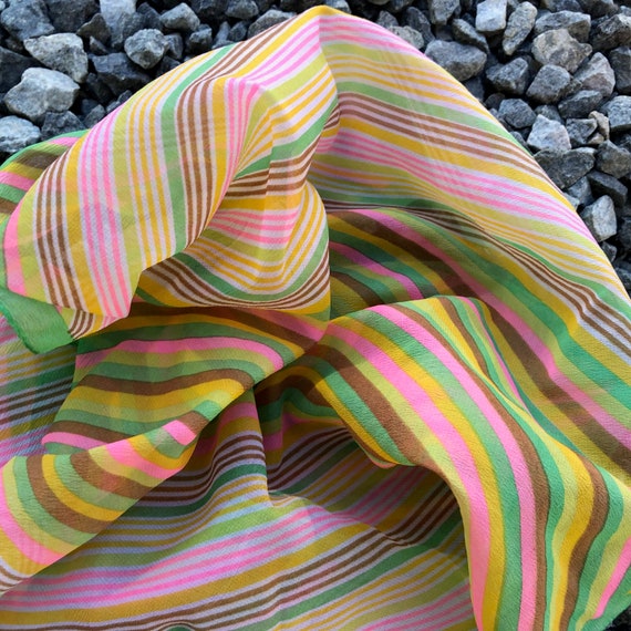 Vintage 1960s Pink Yellow & Green Pastel Striped … - image 7