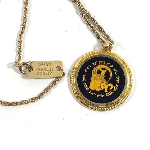 Vintage Aries Zodiac Sign Medallion Necklace - image 1